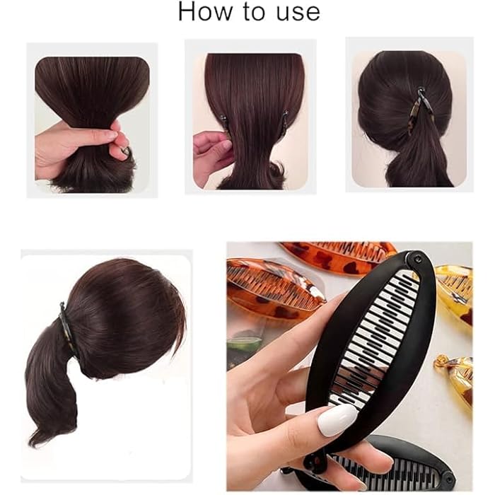 ZonShop Banana Hair Clips, Banana and Fish Design Colorful Pieces 14cm for Women and Girls, Classic French Fishtail Hair Clip (Black) - Image 3